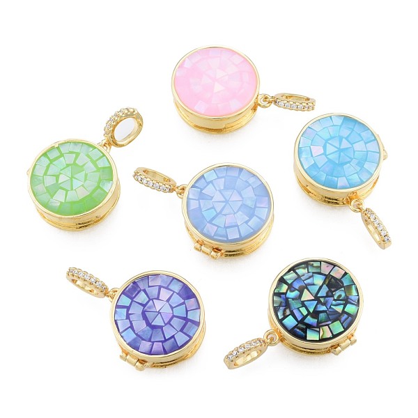 

PandaHall Brass Micro Pave Clear Cubic Zirconia Locket Pendants, with Natural Abalone Shell/Paua Shell, Dyed, Nickel Free, Real 18K Gold..., Multicolor