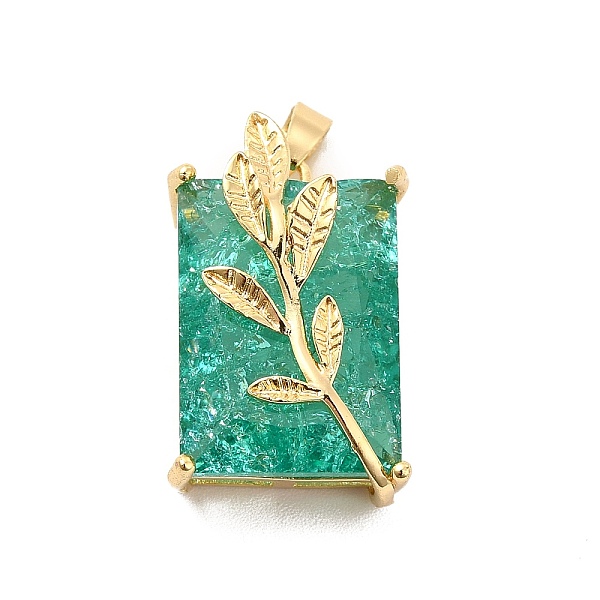 

PandaHall Glass Pendants, with Real 18K Gold Plated Brass Findings, Rectangle with Leaf, Medium Aquamarine, 22x14.5x11mm, Hole: 5x2.5mm...