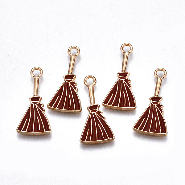 

PandaHall Alloy Enamel Pendants, Halloween, Cadmium Free & Lead Free, Broom, Light Gold, Dark Red, 24x11x1.5mm, Hole: 2mm Alloy+Enamel Tool