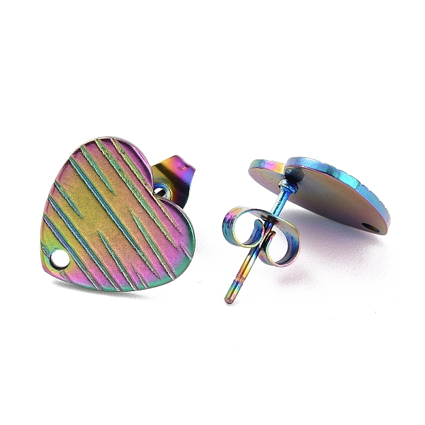 

PandaHall Ion Plating(IP) 304 Stainless Steel Stud Earring Findings, with Ear Nuts/Earring Backs and Hole, Textured Heart Shape with Cross...