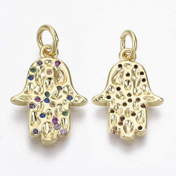 

PandaHall Brass Micro Pave Cubic Zirconia Pendants, with Jump Ring, Nickel Free, Hamsa Hand/Hand of Fatima/Hand of Miriam, Colorful, Real...