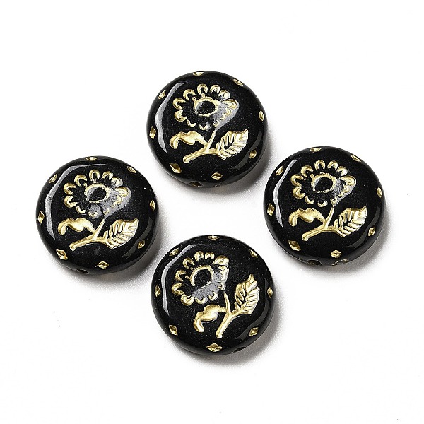 

PandaHall Opaque Acrylic Beads, Golden Metal Enlaced, Flat Round with Flower, Black, 18x4mm, Hole: 1.6mm, about 399pcs/500g Acrylic Flat...