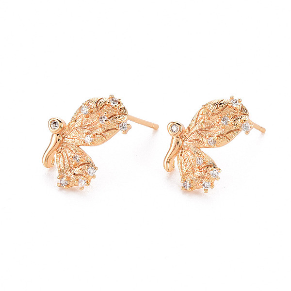 

PandaHall Brass Micro Pave Clear Cubic Zirconia Earring Findings, Nickel Free, Butterfly, Real 18K Gold Plated, 15x12mm, Hole: 0.8mm, Pin...