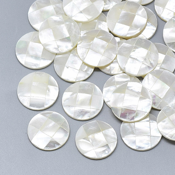

PandaHall Natural White Shell Mother of Pearl Shell Cabochons, Flat Round with Mosaic Pattern, Seashell Color, 18x3mm White Shell Flat Round