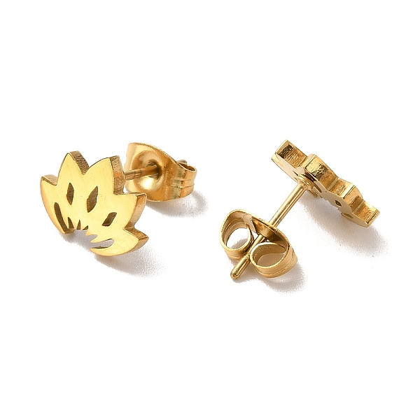 

PandaHall 304 Stainless Steel Stud Earrings for Women, Golden, Gold, 8x10.5x1.5mm, Pin: 0.7mm 304 Stainless Steel Flower Gold