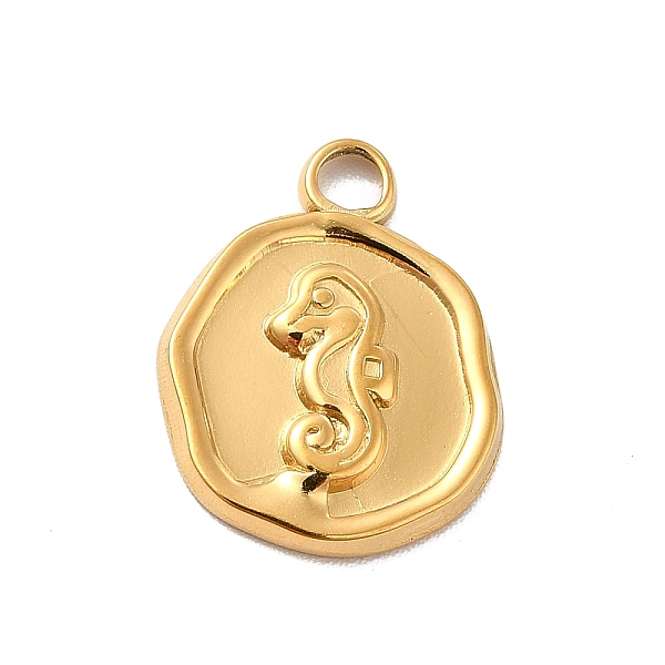 

PandaHall Ion Plating(IP) 304 Stainless Steel Pendants, Flat Round with Sea Horse, Real 18K Gold Plated, 16x13x2mm, Hole: 2mm 304 Stainless...