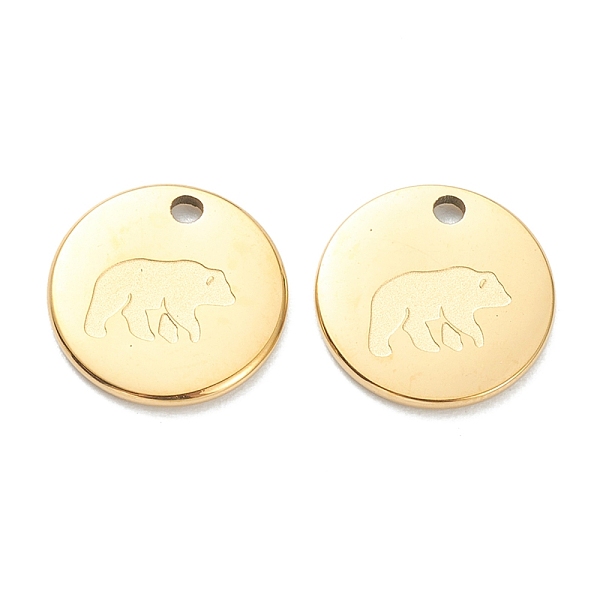 

PandaHall 304 Stainless Steel Charms, Flat Round with Bear, Real 18K Gold Plated, 11.5x1mm, Hole: 1.5mm 304 Stainless Steel Flat Round