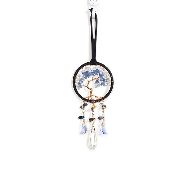 

PandaHall Natural Quartz Crystal Chips Tree of Life Pendant Decorations, with Iron Finding and Glass Cone Charm, for Car Rearview Mirror...