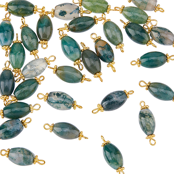 

PandaHall DICOSMETIC 30Pcs Natural Moss Agate Connector Charms, with Brass Double Loops, Oval Links, Golden, 22x8.5x8.5mm, Hole: 1.8mm Moss...