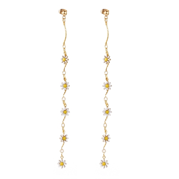 

PandaHall Brass Enamel Chain Tassel Earrings, with 304 Stainless Steel Stud Earring Findings and Iron Ear Nuts, Flower, Yellow, Real 18K...