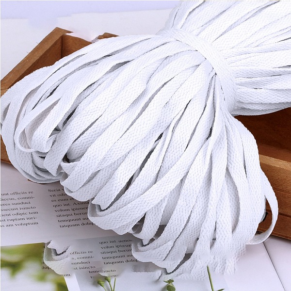 

PandaHall Polyester Cord Shoelace, Flat, White, 8mm, 100m/bundle Polyester Flat White