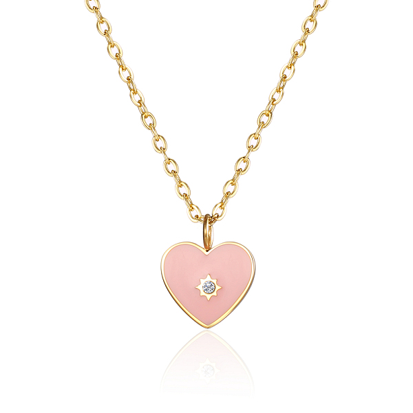 

PandaHall Pink Heart Pendant Necklaces for Women Stainless Steel Heart