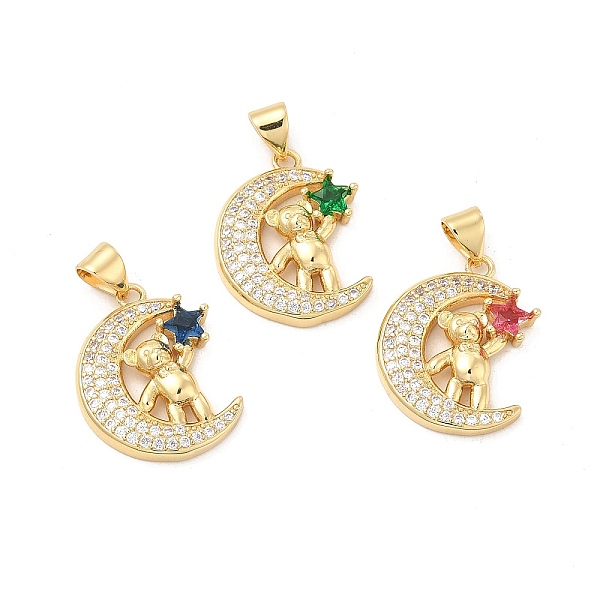 

PandaHall Brass Micro Pave Cubic Zirconia Pendants, Moon with Bear & Star Charm, Golden, Mixed Color, 20.5x16x4mm, Hole: 5x3.5mm Brass+Cubic..., Multicolor