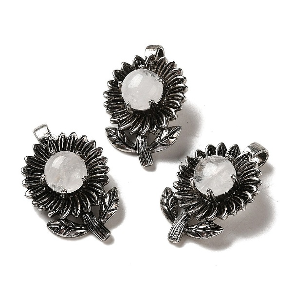 

PandaHall Natural Quartz Crystal Pendants, Rack Plating Antique Silver Tone Brass Rock Crystal Flower Charms, Cadmium Free & Lead Free...