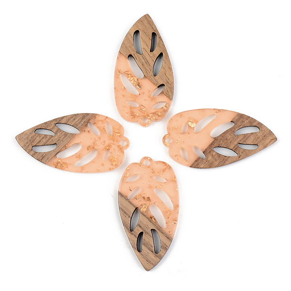 

PandaHall Transparent Resin & Walnut Wood Pendants, with Gold Foil, Leaf, Dark Salmon, 38x20x3mm, Hole: 2mm Resin+Wood Leaf