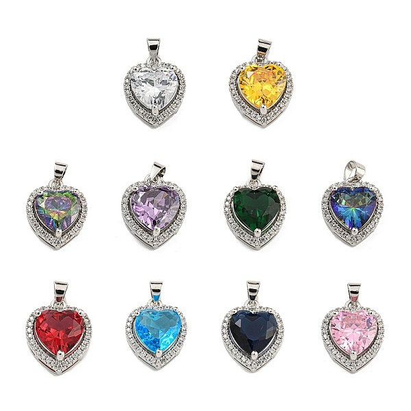 

PandaHall Rack Plating Brass Micro Pave Cubic Zirconia Pendants, with Glass, Heart, Platinum, 16.5x13.5x7mm, Hole: 4x3.5mm Brass+Cubic..., Multicolor