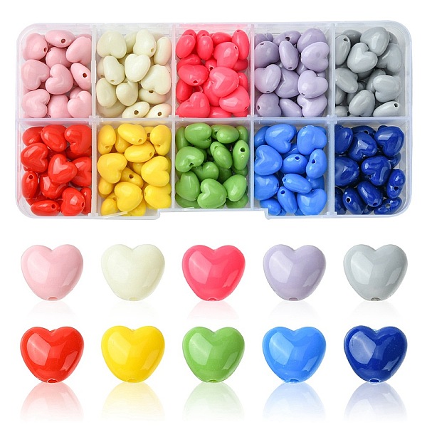 

PandaHall 200Pcs 10 Colors Opaque Acrylic Beads, Heart, Mixed Color, 9x9.5x5.5mm, Hole: 1.5mm, 20pcs/color Acrylic Heart Multicolor