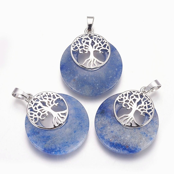 

PandaHall Natural Blue Spot Jasper Pendants, with Platinum Tone Brass Findings, Flat Round with Tree of Life, 32.5~33x27.5~28x5~6mm, Hole...