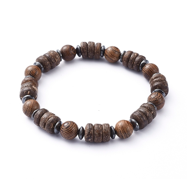 

PandaHall Stretch Bracelets, with Natural Wood Beads and Non-Magnetic Synthetic Hematite Beads, Coconut Brown, Inner Diameter: 2-1/8 inch...