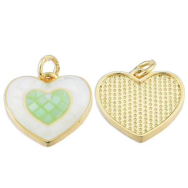 

PandaHall Brass Enamel Pendants, with Jump Rings and Shell, Real 18K Gold Plated, Nickel Free, Heart, Light Green, 15x16x3.5mm, Jump Ring...