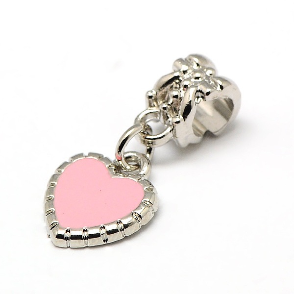 

PandaHall Large Hole Alloy Enamel European Dangle Pendants, Heart for Valentine's Day, Platinum Metal Color, Pink, 26mm, Hole: 4.5mm...