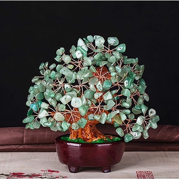 

PandaHall Undyed Natural Green Aventurine Chips Tree of Life Display Decorations, with Resin Base, Copper Wire Wrapped Feng Shui Ornament...