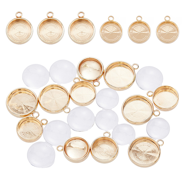 

PandaHall SUPERFINDINGS DIY Blank Dome Pendant Making Kits, Including Brass Flat Round Pendant Cabochon Settings, Glass Cabochons, Real 18K...