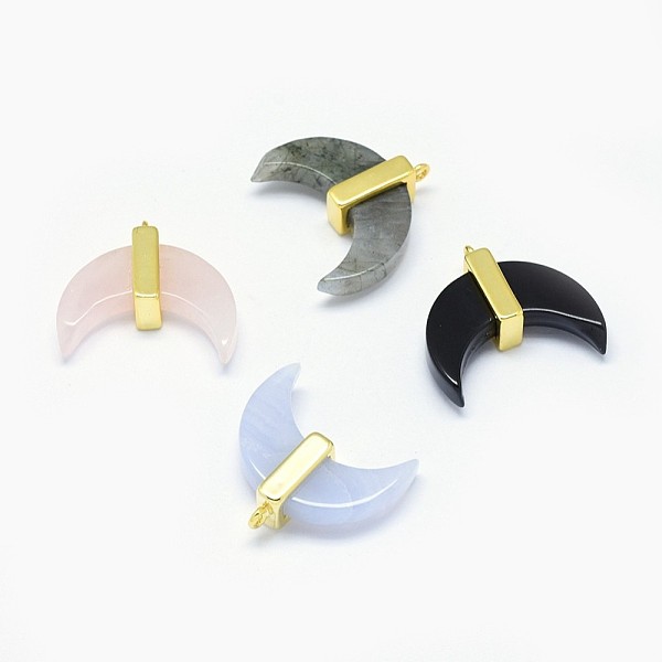 

PandaHall Natural Mixed Stone Pendants, with Long-Lasting Plated Brass Findings, Moon, Golden, 21x22x7mm, Hole: 1.2mm Mixed Stone Moon