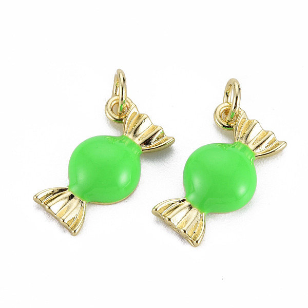 

PandaHall Brass Enamel Charms, with Jump Rings, Cadmium Free & Nickel Free & Lead Free, Real 16K Gold Plated, Candy Shape, Lime, 9.5x16x4mm..., Green