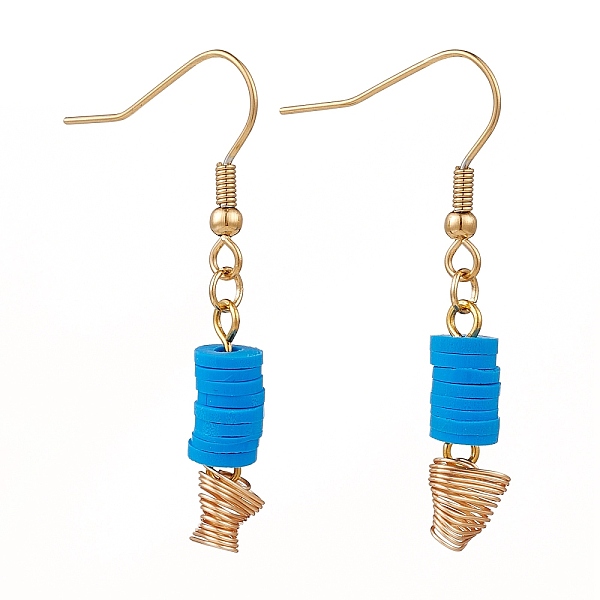 

PandaHall Polymer Clay Heishi Beads Dangle Earrings, with Golden Plated 304 Stainless Steel Earring Hooks, Dodger Blue, 44mm, Pin: 0.7mm...