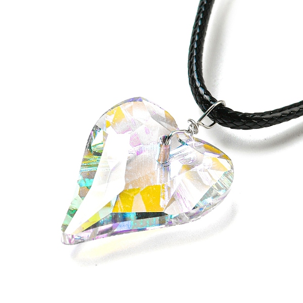 

PandaHall Waxed Cord Necklaces, K9 Glass Pendant Necklaces, Heart, Clear AB, 17.91 inch(45.5cm) Glass Heart White