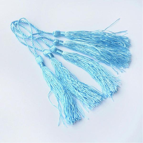 

PandaHall Polyester Tassel Decorations, Pendant Decorations, Cornflower Blue, 130x6mm, Tassel: 70~90mm Polyester Blue