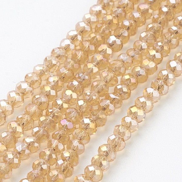 

PandaHall Electroplate Glass Beads Strands, AB Color Plated, Faceted, Rondelle, Wheat, 6x4mm, Hole: 1mm, about 85~88pcs/strand, 16.1~16.5..., Orange