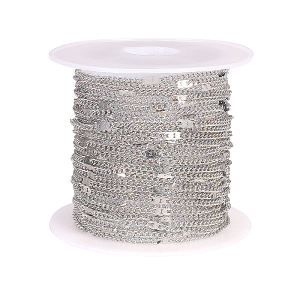 

PandaHall Brass Coated Iron Cable Chains, Soldered, with Spool, Platinum, 2x1.4x0.9mm Iron