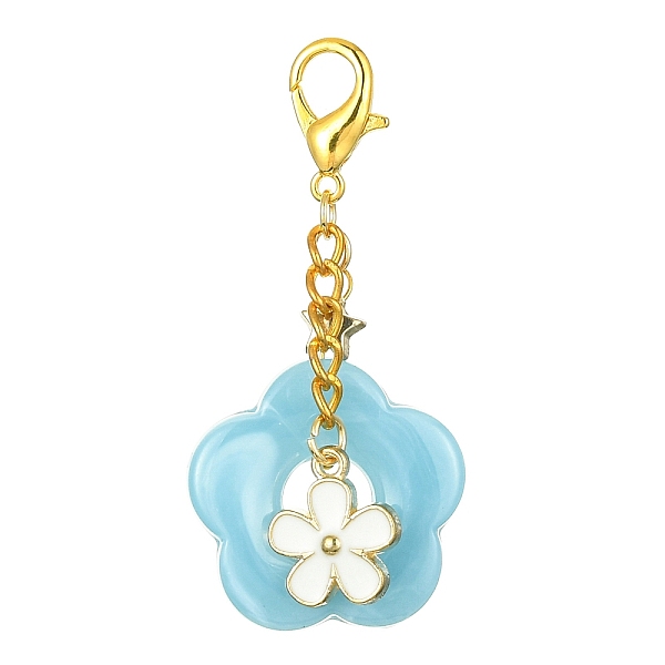 

PandaHall Acrylic Flower Pendants Decorations, Alloy Enamel and Alloy Lobster Claw Clasps Charms, Light Sky Blue, 356mm Acrylic Flower