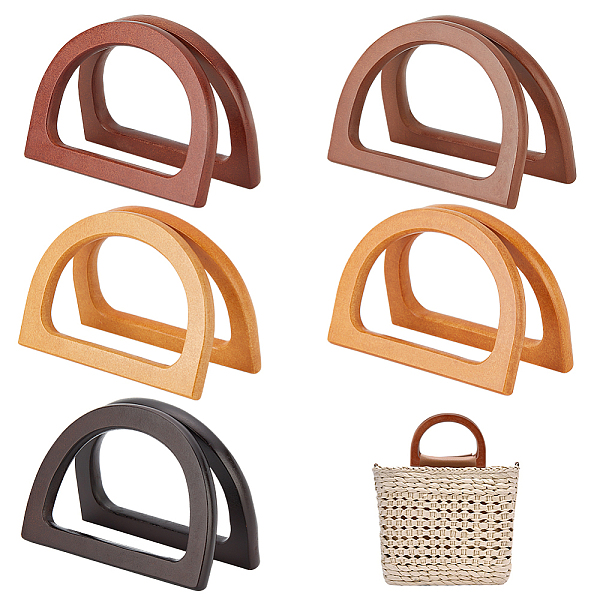

PandaHall 10Pcs 5 Colors Wood Bag Handles, Letter D Shape, Mixed Color, 12x8.5x0.93cm, Inner Diameter: 6x9cm, 2pcs/color Wood Multicolor