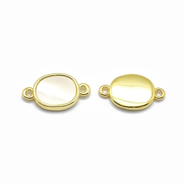 

PandaHall Natural Shell Links connectors, with Golden Tone Brass Findings, Oval, Beige, 17x9.5x2mm, Hole: 1.4mm Shell Oval Yellow