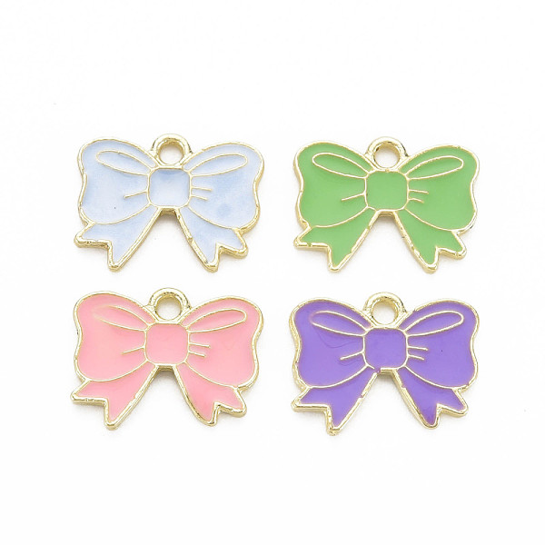 

PandaHall Alloy Enamel Pendants, Light Gold, Cadmium Free & Nickel Free & Lead Free, Bowknot, Mixed Color, 13.5x17.5x1.5mm, Hole: 1.8mm..., Multicolor