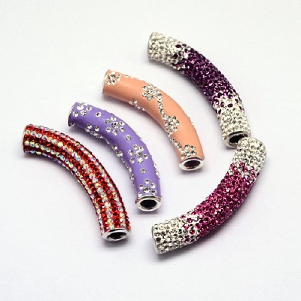 

PandaHall Polymer Clay Pave Rhinestone Beads, with 925 Sterling Silver Cores, Curved Tube Noodle Beads, Mixed Color, 46~51x9~9.25mm, Hole..., Multicolor