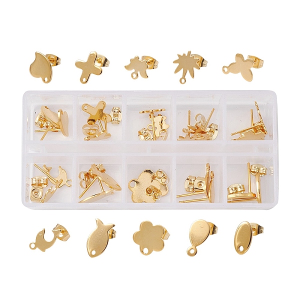 

PandaHall 20Pcs 10 Style 201 Stainless Steel Stud Earring Findings, with Horizontal Loops & 304 Stainless Steel Pins and Ear Nut, Oval &...