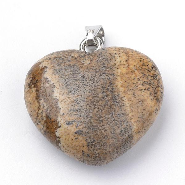 

PandaHall Natural Picture Jasper Pendants, with Alloy Findings, Heart, Platinum, 27~29x28x11mm, Hole: 3.5x5mm Picture Jasper Heart