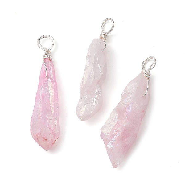

PandaHall Electroplated Natural Quartz Crystal Dyed Pendants, Teardrop Charms with Silver Color Plated Copper Wire Loops, Pink...