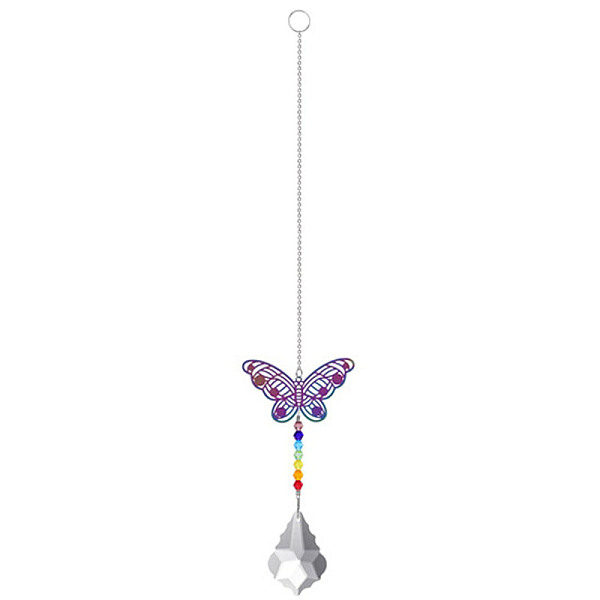 

PandaHall Metal Animal Hanging Ornaments, Teardrop & Rainbow Color Glass Suncatchers for Home Outdoor Decoration, Butterfly, 365x65mm Glass...