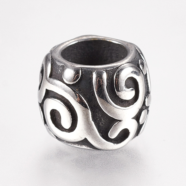 

PandaHall 304 Stainless Steel European Beads, Large Hole Beads, Barrel, Antique Silver, 9.5x7.5mm, Hole: 5mm 304 Stainless Steel Barrel