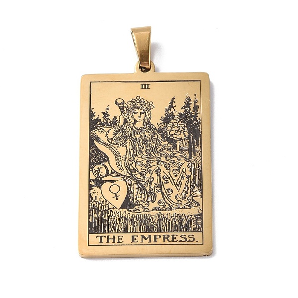 

PandaHall 201 Stainless Steel Pendant, Golden, Rectangle with Tarot Pattern, The Empress III, 40x24x1.5mm, Hole: 4x7mm 201 Stainless Steel...
