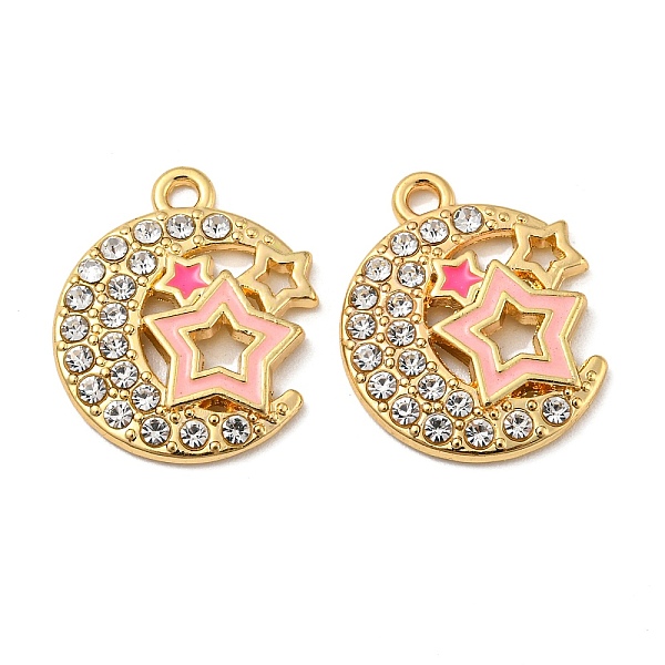 

PandaHall Alloy Enamel Pendants, with Rhinestone, Long-Lasting Plated, Moon with Star Charm, Golden, 19.5x16x2mm, Hole: 1.6mm Alloy..., Pink