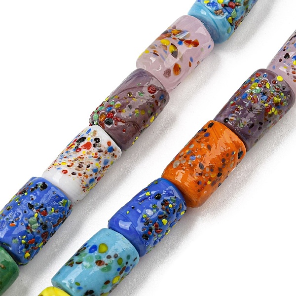 

PandaHall Handmade Lampwork Beads Strands, Column, Mixed Color, 14~16x9~10mm, Hole: 1.6mm, about 25pcs/strand, 14.57''(37cm) Lampwork Column..., Multicolor