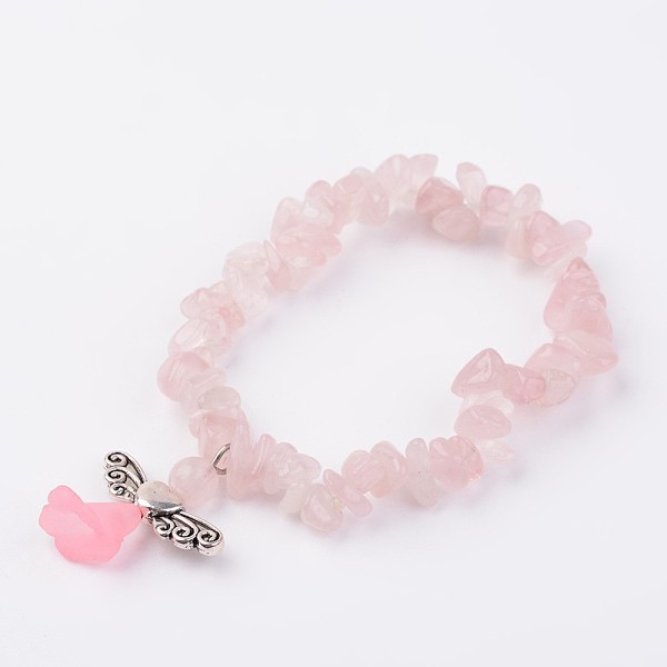 

PandaHall Natural Rose Quartz Stretch Bracelets, with Angel Alloy Beads, Antique Silver, 2 inch(50mm) Rose Quartz
