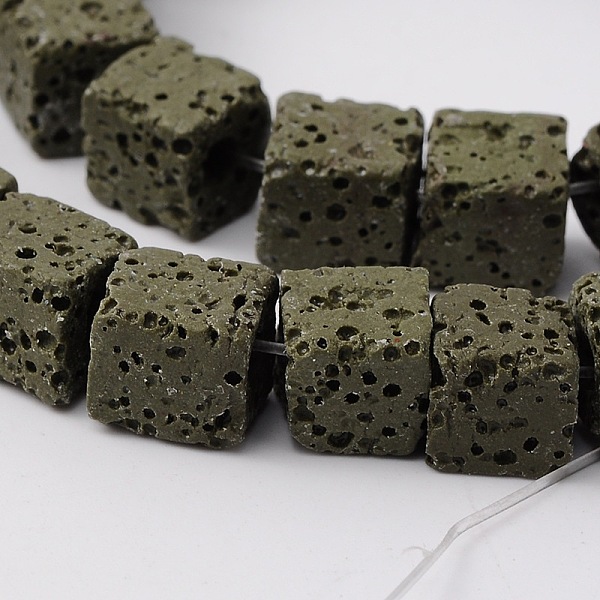 

PandaHall Natural Lava Rock Beads Strands, Cube, Dyed, Dark Green, 6.5x6.5x6.5mm, about 60pcs/strand, 15.60''(39.63cm) Lava Rock Cube
