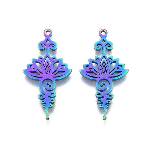 

PandaHall Ion Plating(IP) 201 Stainless Steel Pendant, Hollow Charms, Flower, Rainbow Color, 33.5x17x1.5mm, Hole: 1.5mm 201 Stainless Steel...